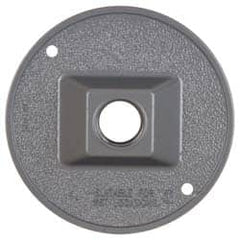 Cooper Crouse-Hinds - 1 Outlet, 1/2" Hole Diam, Powder Coat Finish, Round Noncorrosive Weatherproof Box Cover - 4-1/2" Wide x 9/16" High, Wet Locations, Aluminum, UL Listed - Strong Tooling