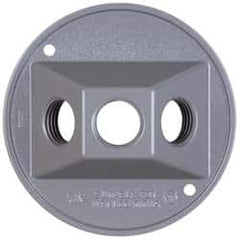 Cooper Crouse-Hinds - 2 Outlet, 1/2" Hole Diam, Powder Coat Finish, Round Noncorrosive Weatherproof Box Cover - 4-1/2" Wide x 9/16" High, Wet Locations, Aluminum, UL Listed - Strong Tooling