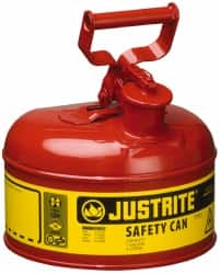 Justrite - 1 Gal Galvanized Steel Type I Safety Can - 11" High x 9-1/2" Diam, Red with Yellow - Strong Tooling