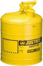 Justrite - 5 Gal Galvanized Steel Self-Closing, Self-Venting, Full-Length Flame Arrester - 16-7/8" High x 11-3/4" Diam, Yellow - Strong Tooling