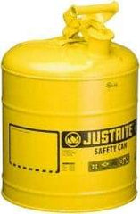 Justrite - 5 Gal Galvanized Steel Self-Closing, Self-Venting, Full-Length Flame Arrester - 16-7/8" High x 11-3/4" Diam, Yellow - Strong Tooling