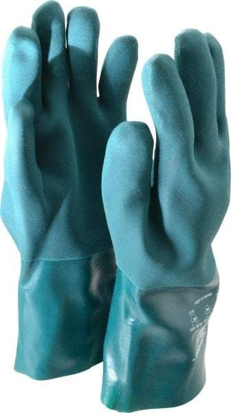 SHOWA - Size L (10), 12" Long, Supported, PVC Chemical Resistant Gloves - Textured Finish, Cotton Jersey Lined, Gauntlet Cuff, ANSI Abrasion Level 4, ANSI Cut Level 1, ANSI Puncture Level 1, Green - Strong Tooling