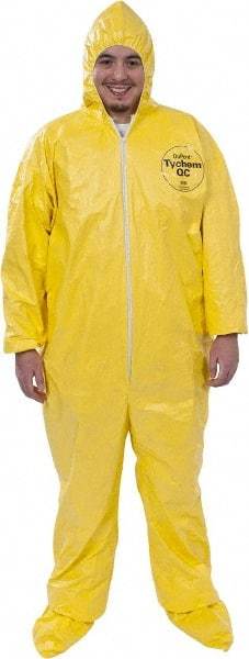 Dupont - Size 2XL PE Film Chemical Resistant Coveralls - Yellow, Zipper Closure, Elastic Cuffs, Open Ankles, Serged Seams - Strong Tooling