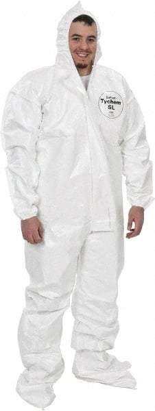 Dupont - Size 2XL Saranex Chemical Resistant Coveralls - White, Zipper Closure, Elastic Cuffs, Open Ankles, Bound Seams - Strong Tooling