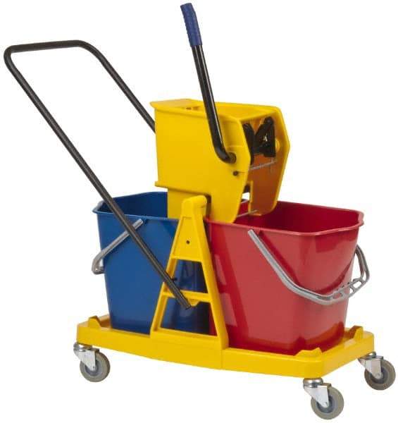 PRO-SOURCE - 63 Qt Plastic Bucket & Wringer - 31" Long x 20-1/2" High x 17" Wide, Blue/Red - Strong Tooling