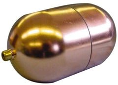 Made in USA - 4" Diam x 7" Long, Oblong, Round Spud Connection, Metal Float - 1/4-20 Thread, Copper, 25 Max psi, 23 Gauge - Strong Tooling