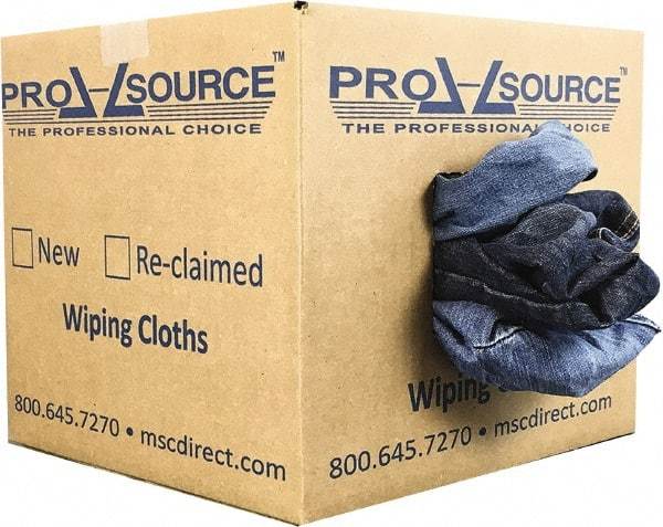 PRO-SOURCE - Reclaimed Rags - Assorted Colors, Denim, Low Lint, 10 Lbs. at 2 to 4 per Pound, Box - Strong Tooling