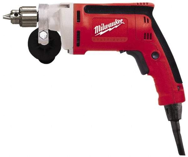 Milwaukee Tool - 1/4" Keyed Chuck, 2,500 RPM, Pistol Grip Handle Electric Drill - 7 Amps, 120 Volts, Reversible, Includes Chuck Key with Holder & Side Handle - Strong Tooling