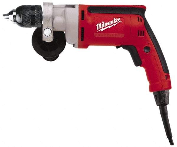 Milwaukee Tool - 3/8" Keyless Chuck, 1,200 RPM, Pistol Grip Handle Electric Drill - 7 Amps, 120 Volts, Reversible, Includes 3/8" Magnum Drill & Side Handle - Strong Tooling