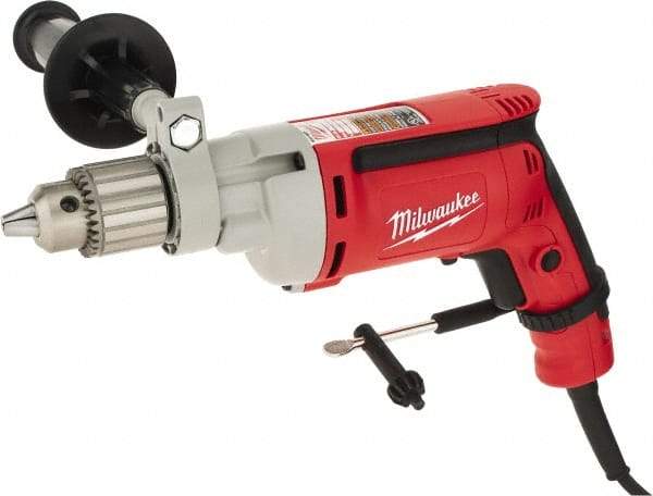 Milwaukee Tool - 1/2" Keyed Chuck, 850 RPM, Pistol Grip Handle Electric Drill - 8 Amps, 120 Volts, Non-Reversible, Includes 1/2" Magnum Drill, Chuck Key with Holder, Side Handle - Strong Tooling