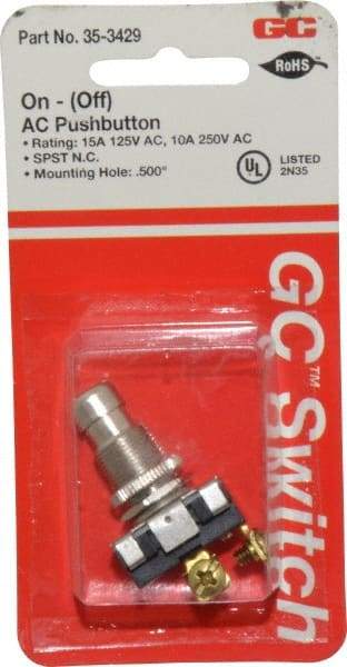 GC/Waldom - 1/2 Inch Mount Hole, Pushbutton Switch Only - Round, Chrome Pushbutton, Nonilluminated, Momentary (MO), On-Off - Strong Tooling