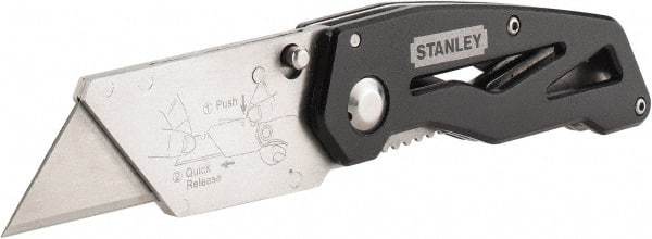 Stanley - Fixed Folding Utility Knife - 2-7/16" Blade, Silver & Black Aluminum Handle, 1 Blade Included - Strong Tooling