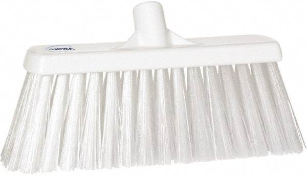 Vikan - 12" Heavy Duty Synthetic Push Broom - 4" Bristle Length, Plastic Block, European Threaded Handle Connection - Strong Tooling