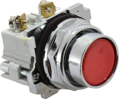 Eaton Cutler-Hammer - 30-1/2mm Mount Hole, Flush, Pushbutton Switch with Contact Block - Round, Red Pushbutton, Nonilluminated, Momentary (MO), Corrosion Resistant, Oiltight and Watertight - Strong Tooling