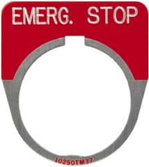 Eaton Cutler-Hammer - Round, Legend Plate - Emergency Stop - Red Background, 30-1/2mm Hole Diameter - Strong Tooling