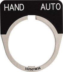 Eaton Cutler-Hammer - Half Round, Legend Plate - Auto-Off-Hand - Black Background, 30-1/2mm Hole Diameter - Strong Tooling