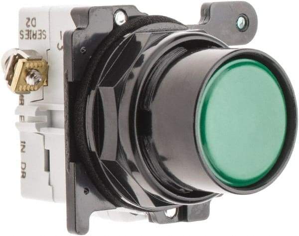 Eaton Cutler-Hammer - 30-1/2mm Mount Hole, Flush, Pushbutton Switch with Contact Block - Round, Green Pushbutton, Nonilluminated, Momentary (MO), Corrosion Resistant, Oiltight and Watertight - Strong Tooling