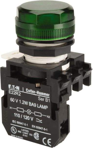 Eaton Cutler-Hammer - 120 VAC/VDC Green Lens Incandescent Indicating Light - Round Lens - Strong Tooling