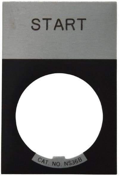 Eaton Cutler-Hammer - Rectangular, Aluminum Legend Plate - Start - Silver Background, Black Letters, 22-1/2mm Hole Diameter, 1.17 Inch Wide x 1.77 Inch High - Strong Tooling