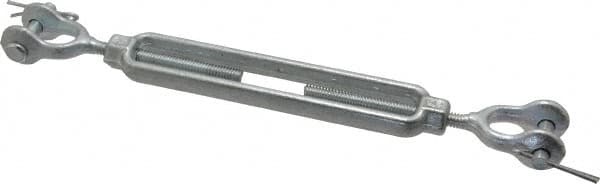 Made in USA - 500 Lb Load Limit, 1/4" Thread Diam, 4" Take Up, Steel Jaw & Jaw Turnbuckle - 8" Closed Length - Strong Tooling