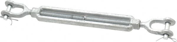 Made in USA - 1,200 Lb Load Limit, 3/8" Thread Diam, 6" Take Up, Steel Jaw & Jaw Turnbuckle - 12" Closed Length - Strong Tooling