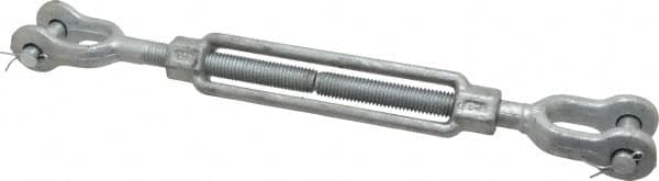 Made in USA - 3,500 Lb Load Limit, 5/8" Thread Diam, 6" Take Up, Steel Jaw & Jaw Turnbuckle - 16" Closed Length - Strong Tooling