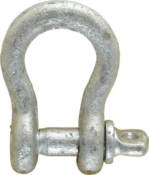 Made in USA - 1/4" Nominal Chain Size, 0.5 Ton Carbon Steel Screw Anchor Shackle - 1/4" Diam, 5/16" Pin Diam, 1-1/8" High x 15/32" Wide Inside Jaw, 25/32" Inside Width, 11/16" Max Body Thickness - Strong Tooling