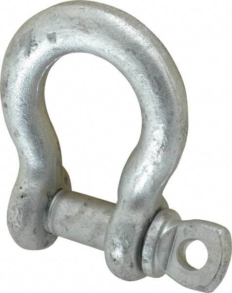 Made in USA - 5/8" Nominal Chain Size, 3.25 Ton Carbon Steel Screw Anchor Shackle - 5/8" Diam, 3/4" Pin Diam, 2-7/16" High x 1-1/16" Wide Inside Jaw, 1-9/16" Inside Width, 1-7/16" Max Body Thickness - Strong Tooling