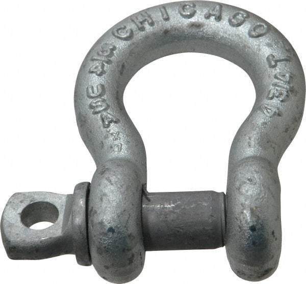 Made in USA - 3/4" Nominal Chain Size, 4.75 Ton Carbon Steel Screw Anchor Shackle - 3/4" Diam, 7/8" Pin Diam, 2-13/16" High x 1-1/4" Wide Inside Jaw, 1-13/16" Inside Width, 1-3/4" Max Body Thickness - Strong Tooling