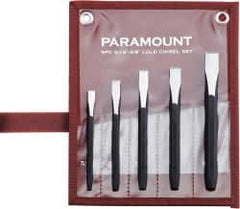 Paramount - 5 Piece Cold Chisel Set - 5-1/8, 5-3/8, 5-9/16, 6 & 6-3/4" OAL, Sizes Included 5/16 to 5/8" - Strong Tooling