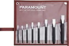 Paramount - 8 Piece Cold Chisel Set - 5, 5-1/8, 5-3/8, 5-9/16, 6, 6-3/4, 6-7/8 & 8" OAL, Sizes Included 1/4 to 7/8" - Strong Tooling