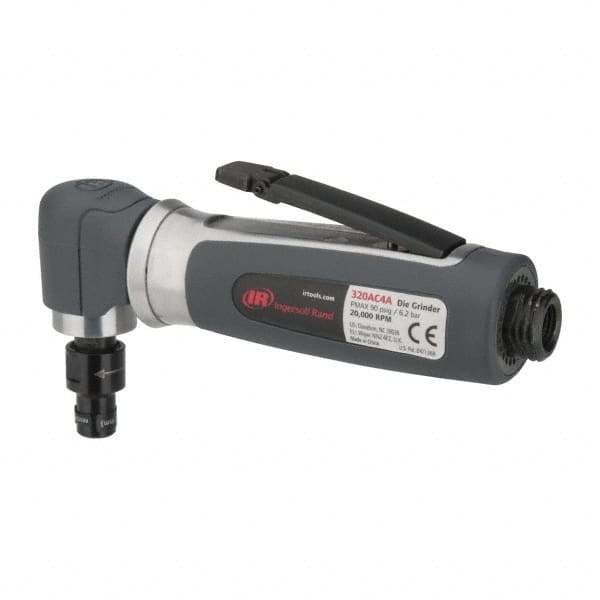 Ingersoll-Rand - 1/4" Collet, Angle Handle, Straight Air Die Grinder - 20,000 RPM, Rear Exhaust, 32 CFM, 0.3 hp, 620 kPa, 1/4 NPT - Strong Tooling