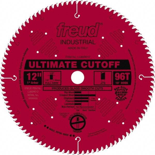 Freud - 12" Diam, 1" Arbor Hole Diam, 96 Tooth Wet & Dry Cut Saw Blade - Carbide-Tipped, Standard Round Arbor - Strong Tooling