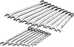 SK - 19 Piece, 6mm to 24mm, 12 Point Combination Wrench Set - Metric Measurement Standard, Full Polish Chrome Finish, Comes in Roll-Up Pouch - Strong Tooling