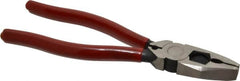 Proto - 8-3/8" OAL, 1-3/4" Jaw Length x 1-1/16" Jaw Width, Linesman's Pliers - Serrated Pipe Jaw, Flat Nose Head, Plastisol Handles - Strong Tooling