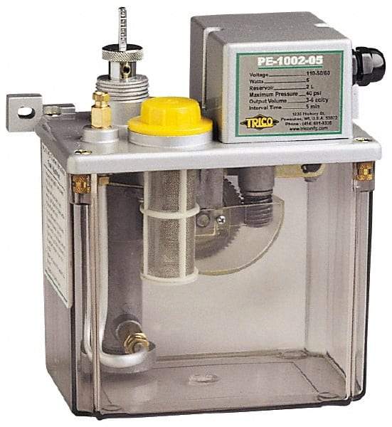 Trico - 2 L Reservoir Capacity, 3 - 6 cm Output per Cycle, 3 - 6 cm Output per Hour, Electric Central Lubrication System - 60 Min Interval Between Cycles, 130mm Wide x 225mm High, 110 Volts, Oil, 5/16-24 Outlet Thread - Strong Tooling