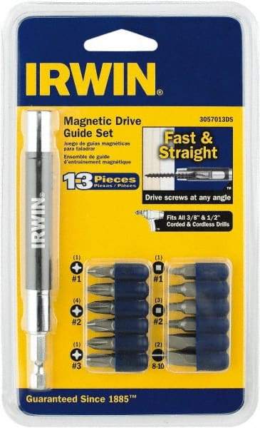 Irwin - 13 Piece, 1/4" Drive Screwdriver Drive Guide - #1 to #3 Phillips, 0.05 to 1/4" Hex, 1.27 to 10mm Hex, #1 & #2 Square Recess - Strong Tooling