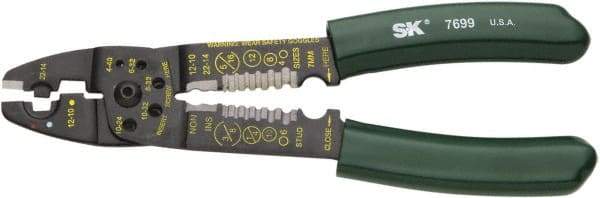 SK - 8-1/2" OAL, 10 AWG Capacity, Crimper/Cutter - 1" Jaw Length x 1/8" Jaw Width, Plastisol Handle - Strong Tooling