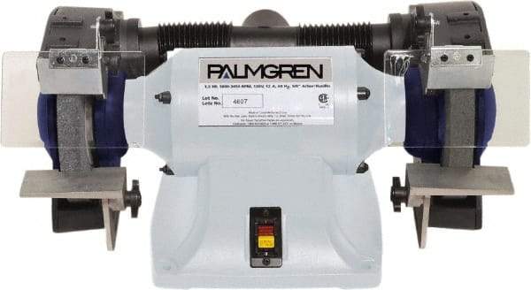 Palmgren - 8" Wheel Diam x 1" Wheel Width, 3/4 hp Grinder - 5/8" Arbor Hole Diam, 1 Phase, 3,450 Max RPM, 120/240 Volts - Strong Tooling