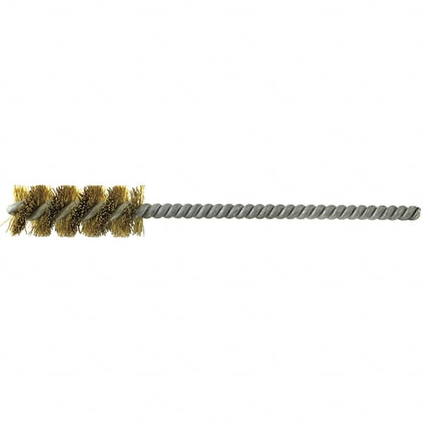 Brush Research Mfg. - 1/8" Diam Helical Brass Tube Brush - Single Spiral, 0.003" Filament Diam, 1" Brush Length, 4" OAL, 0.073" Diam Stainless Steel Shank - Strong Tooling