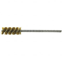 Brush Research Mfg. - 1/8" Diam Helical Brass Tube Brush - Single Spiral, 0.003" Filament Diam, 1" Brush Length, 4" OAL, 0.073" Diam Stainless Steel Shank - Strong Tooling