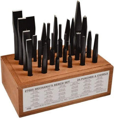 Mayhew - 24 Piece Center, Pin, Prick & Solid Punch & Cape, Cold, Diamond Point & Half Round Chisel & Rivet Buster - 1/4 to 3/4" Chisel, 1/8 to 1/2" Punch - Strong Tooling