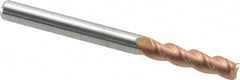 Accupro - 1/8", 3 Flute, Single End, Solid Carbide, 0.02" Corner Radius End Mill - 1-1/2" OAL, 40° Helix, Right Hand Flute, 1/2" LOC, Right Hand Cut - Strong Tooling