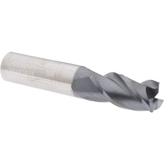 Corner Radius End Mill: 3/4″ Dia, 1-1/2″ LOC, 0.045″ Radius, 3 Flutes, Solid Carbide 4″ OAL, 3/4″ Shank Dia, 40 ° Helix, AlTiN Coated, Corner Radius End, Centercutting