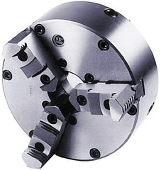 BTC - 3 Jaws, 12" Diam, Self Centering Manual Lathe Chuck - Plain Back Mount Spindle, Adjustable, Reversible, 2,200 Max RPM, 3.268" Through Hole Diam, Cast Iron - Strong Tooling