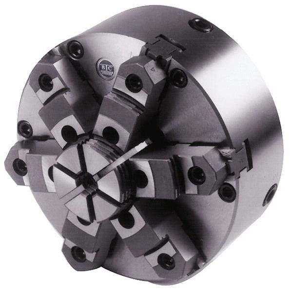 BTC - 6 Jaws, 6" Diam, Self Centering Manual Lathe Chuck - Plain Back Mount Spindle, Adjustable, Reversible, 2,500 Max RPM, 1.535" Through Hole Diam, Cast Iron - Strong Tooling