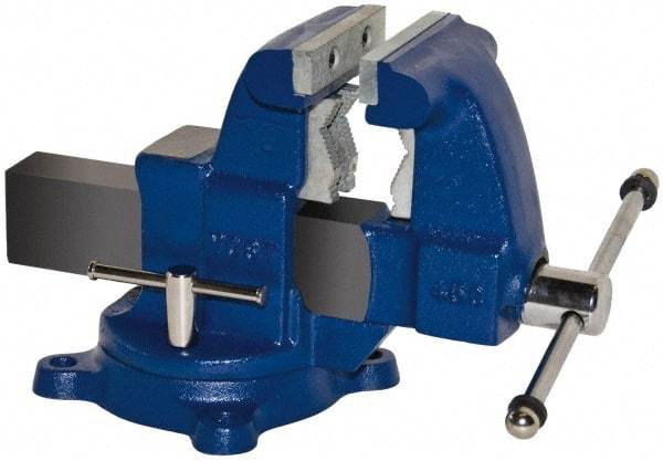 Yost Vises - 4-1/2" Jaw Width x 4-1/2" Jaw Opening Capacity, 4-1/2" Throat Depth, Bench & Pipe Combination Vise - 1/8 to 2-1/2" Pipe Capacity, Swivel Base, Bolt Down Attachment, Ductile Iron - Strong Tooling