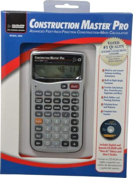 Calculated Industries - 11-Digit (7 normal, 4 Fractions) with Full Annunciators 40 Function Handheld Calculator - 5/8" x 2-1/2" (15.88mm x 63.5mm) Display Size, Silver, LR-44/A76 Powered, 9" Long x 8" Wide x 2" High - Strong Tooling