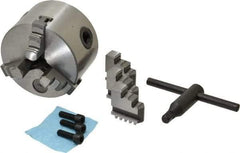 Interstate - 3 Jaws, 3" Diam, Self Centering Manual Lathe Chuck - Plain Back Mount Spindle, 0.6299" Through Hole Diam, 0.003" Axial Runout, Cast Iron - Strong Tooling