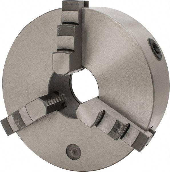 Interstate - 3 Jaws, 8" Diam, Self Centering Manual Lathe Chuck - Plain Back Mount Spindle, 2.5591" Through Hole Diam, 0.003" Axial Runout, Cast Iron - Strong Tooling